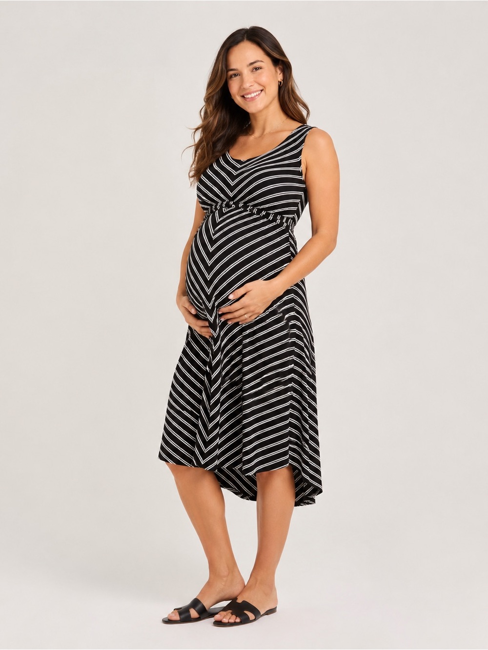 Isabel Maternity Black & White Striped High-Low Dress